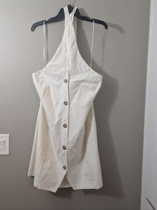 Nobody's Child Gio Organic And Cotton Sleeveless Halter Button-Front Cream Dress - Picture 6 of 9